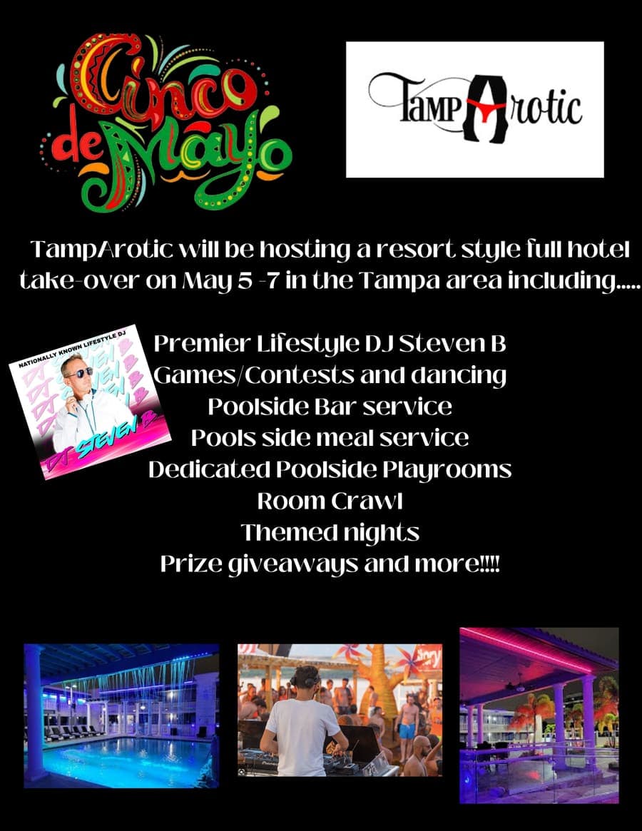 Flyer — May 5–7 TampArotic hotel takeover.